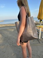 Velk� ko�en� kabelka L606 metalick� bonzov�, CHARM LONDON